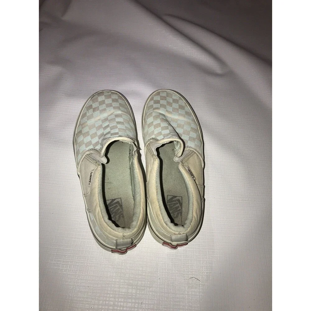 VANS Slip-On Checkerboard Canvas Sneakers Light Blue Beige White-missy 4.5
